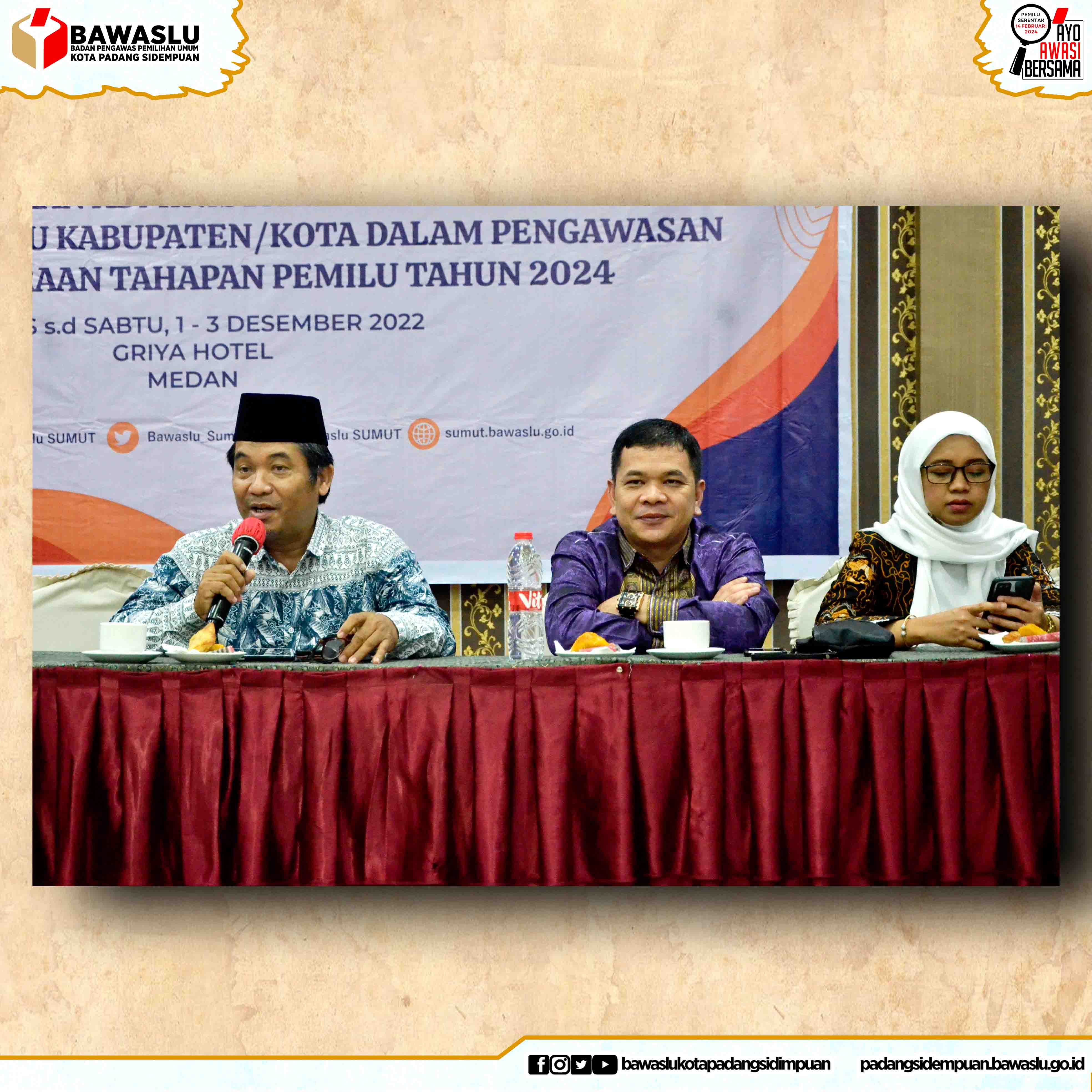 BAWASLU KOTA PADANG SIDEMPUAN MENGHADIRI RAPAT KOORDINASI PENGELOLAAN ADMINISTRASI DAN KONSOLIDASI SEKRETARIAT BAWASLU KABUPATEN/KOTA DALAM PENGAWASAN PENYELENGGARAAN TAHAPAN PEMILU TAHUN 2024.