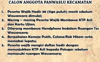 TATA TERTIB DAN JADWAL TES WAWANCARA CALON ANGGOTA PANWASLU KECAMATAN SE-KOTA PADANG SIDEMPUAN